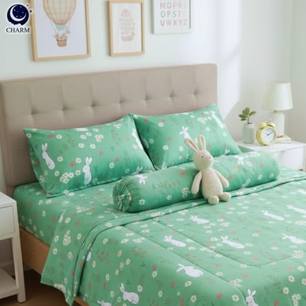 ชุดผ้าปูที่นอน 6 ฟุต 6 ชิ้น CHARM สี COZY RABBIT คอลเลคชั่น DREAMY_2